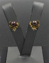 Pearl Gold-Diamond & Stone Earrings 8 Diamonds .08 Carat T.W.